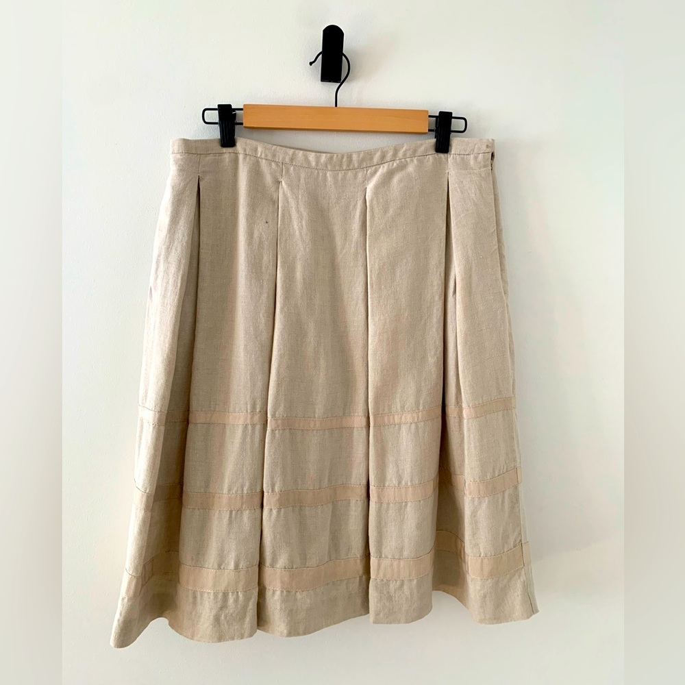 Liz Claiborne New York Linen Beige Lined Pleated Skirt Size 12